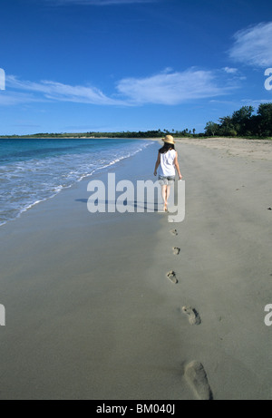 Des traces de pas dans le sable, Plage de Natadola, Nadi, Fidji, Viti Levu Banque D'Images