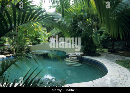 Jardin paysagé à Plage de Natadola Resort, Nadi, Fidji, Viti Levu Banque D'Images