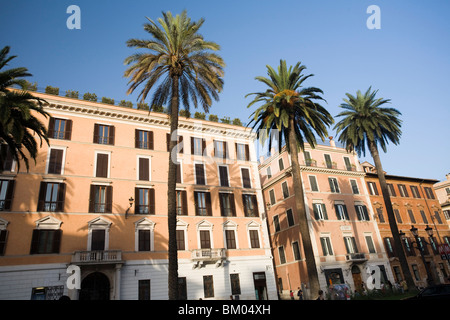 Palmiers et de maisons typiques de Rome, sur la Piazza di Spagna Banque D'Images