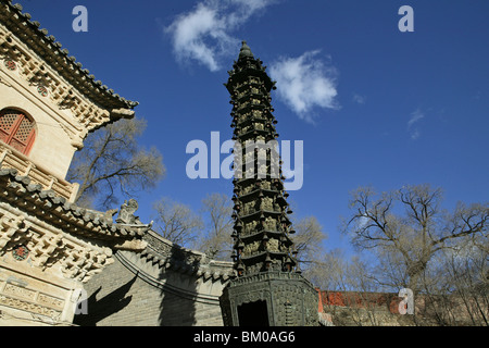 13 Histoire de la pagode de bronze, cuivre Palace, Xian Tong Temple, Monastère, Wutai shan, montagne, terrasse cinq centre bouddhiste, ville de Banque D'Images