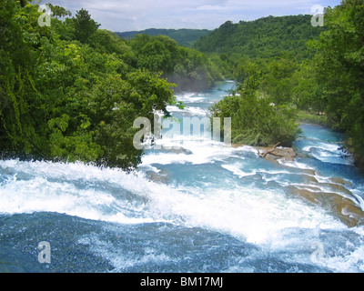Les chutes d'Agua Azul Blue water river au Chiapas au Mexique Banque D'Images