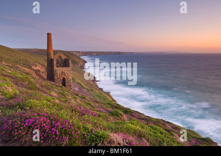 Papule Coates, abandonnés ancienne mine d'étain de Cornouailles au coucher du soleil, près de St Agnes, North Cornwall, Angleterre, Royaume-Uni, Europe Banque D'Images