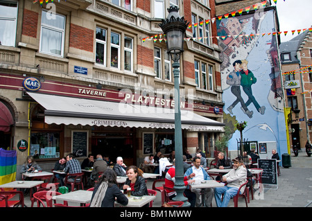 Plattestein Cafe wall painting Marche Au Charbon - Kolenmarkt Bruxelles Belgique Banque D'Images