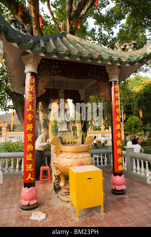 Statue de Quan Am Bo Tat sous un Pipal Tree en face de la Pagode Giac Lam Banque D'Images