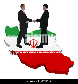 Business people shaking hands on Iran carte drapeau illustration Banque D'Images