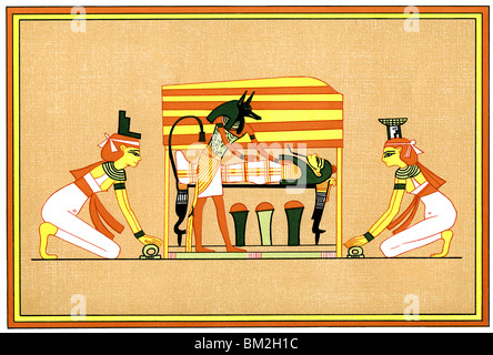 Anubis, le dieu à tête de chacal des morts et le guide de l'au-delà, les ministres à Osiris, dieu de la fertilité et de la mort. Banque D'Images