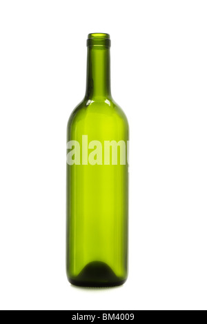 Bouteille de vin vide sur fond blanc Banque D'Images