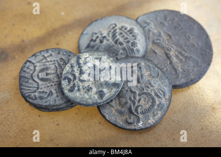 Ancienne cité Gréco anciens coins de la Turquie, sur une feuille en cuir lisse. Banque D'Images