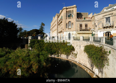 / Syracuse Syracuse. La Sicile. L'Italie. Ortigia. Fonte Aretusa. Banque D'Images