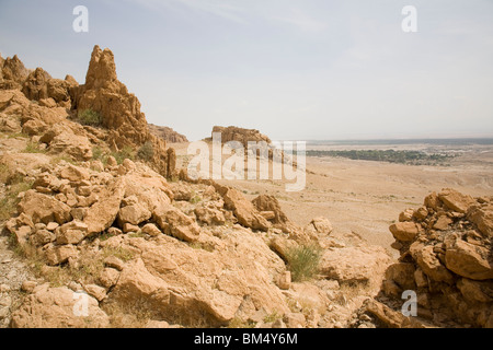 Kumran ou grottes de Qumran au désert de Judée - Israël Banque D'Images