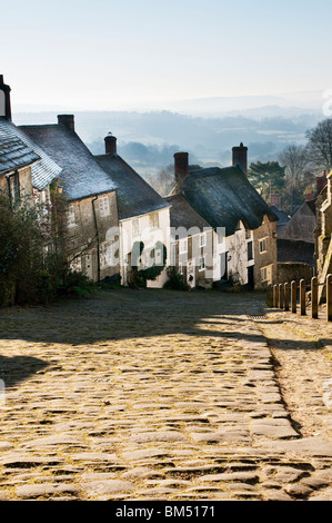 Shaftesbury Dorset Gold Hill prises à la fin de l'hiver Banque D'Images