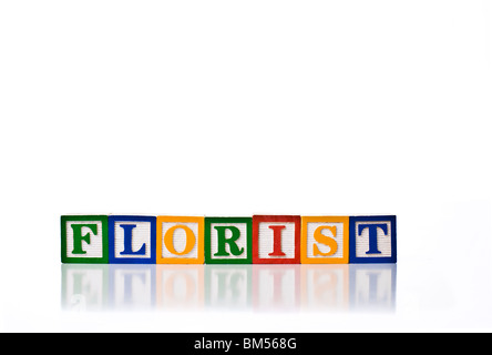 Enfants colorés blocks spelling FLORIST Banque D'Images