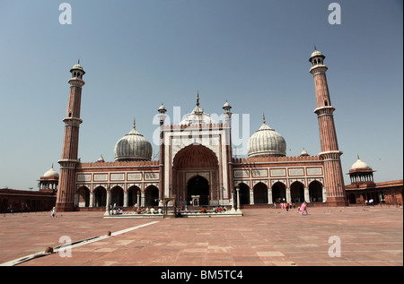 Cour intérieure de la mosquée Jama Masjid, la mosquée de vendredi ou de Fatehpur Sikri, Old Delhi, Inde. Banque D'Images