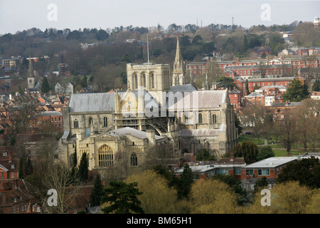 La perspective est de Winchester et de la cathédrale de St Giles Hill, Hampshire, Royaume-Uni Banque D'Images