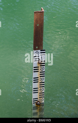 Jauge de niveau de l'eau indicateurs au Jourdain, à proximité du lac Kineret Galilée dans le Nord d'Israël Banque D'Images