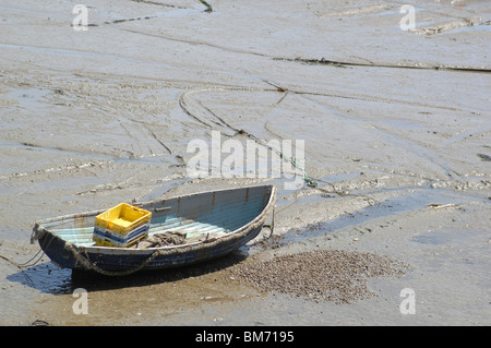 Voile avec des récipients vides à marée basse Banque D'Images