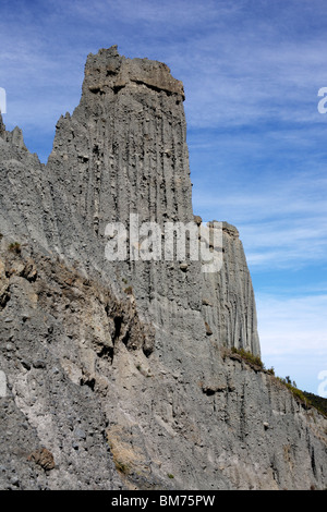 Les Putangirua Pinnacles rock formations in Palliser Bay sur la côte Wairarapa de Nouvelle-Zélande, île du Nord Banque D'Images