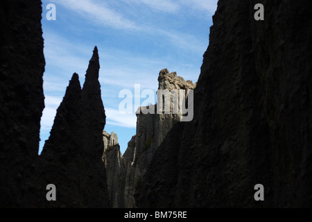 Les Putangirua Pinnacles rock formations in Palliser Bay sur la côte Wairarapa de Nouvelle-Zélande, île du Nord Banque D'Images