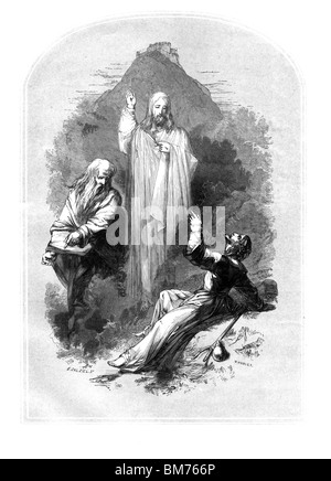 Illustration noir et blanc à partir de John Bunyan's The Pilgrim's Progress ; fidèles précipité par Moïse ; gravure par Edward Dalziel Banque D'Images