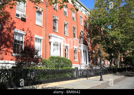 Maisons en rangée, de Greenwich Village, West Village, à Manhattan, New York City, USA Banque D'Images