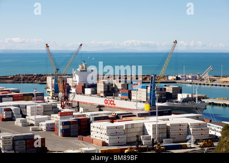 D'un cargo amarré au port de Napier sur la côte est de l'île du nord de la Nouvelle-Zélande Banque D'Images