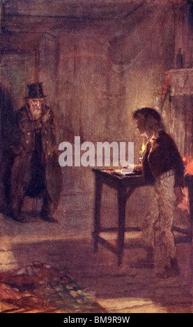 Oliver avertit Fagin. Frontispice par W.S. Stacey du livre Les aventures d'Oliver Twist de Charles Dickens. Banque D'Images