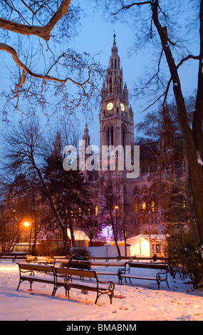 Vienna- Hôtel de ville en hiver matin Vienna- Hôtel de ville en hiver matin Banque D'Images