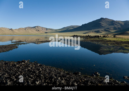 Terkhiin Tsagaan Nuur (Great White Lake) Mongolie Banque D'Images