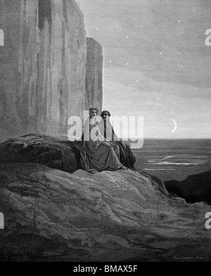 Gravure de Gustave Doré de la Divine Comédie de Dante Alighieri 'Purgatoire et le paradis' ; Dante et Virgile sur le mont Purgatoire Banque D'Images