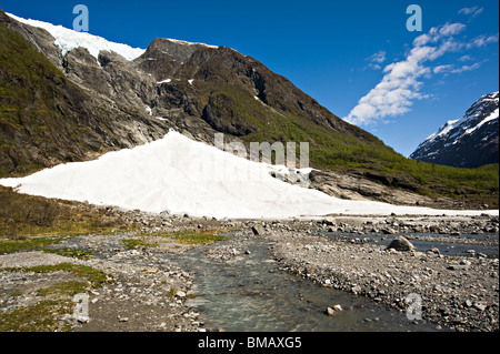 Belle et Supphellebreen Flatbreen glaciers dans le Parc National de Jostedalsbreen Fjaerland Norvège Banque D'Images