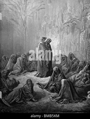 Gravure de Gustave Doré de la Divine Comédie de Dante Alighieri 'Purgatoire et le paradis' ; Dante et Virgile rencontrez les envieux Banque D'Images