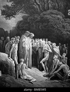 Gravure de Gustave Doré de la Divine Comédie de Dante Alighieri 'Purgatoire et le paradis' ; Dante et Virgile rencontrez le Gluttons Banque D'Images