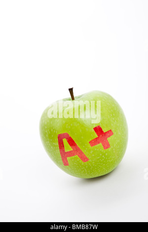 La pomme verte et un signe plus, Concept de l'apprentissage Banque D'Images