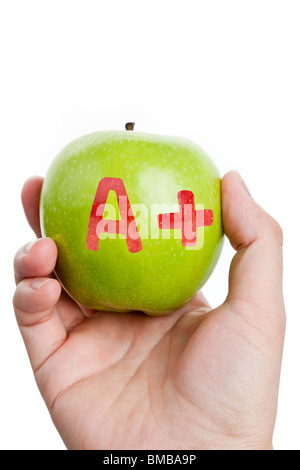 La pomme verte et un signe plus, Concept de l'apprentissage Banque D'Images