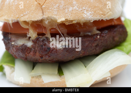 Hamburger fait maison fromage tomate Laitue Oignon bap Banque D'Images