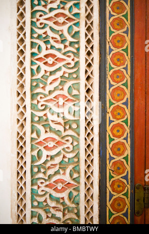 Détail de la porte , El Bahia Palace , Marrakech , Maroc , Afrique du Nord Banque D'Images