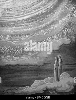 Gravure de Gustave Doré de la Divine Comédie de Dante Alighieri 'Paradise' ; Canto xxviii ; les neuf ordres d'anges ; Banque D'Images