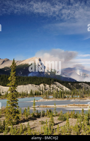 Les incendies de forêt et de la rivière Saskatchewan, Banff National Park, Alberta, Canada Banque D'Images