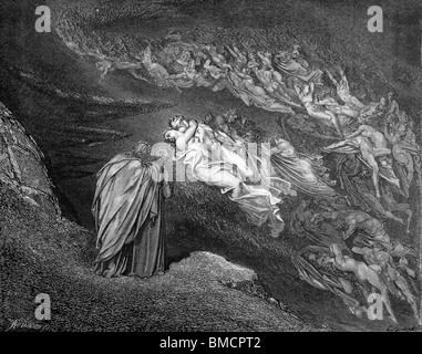 Gravure de Gustave Doré de la Divine Comédie de Dante Alighieri 'Inferno' ou 'Visions de l'enfer' ; Dante et Virgile dans les limbes Banque D'Images