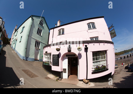 Royaume-uni, Angleterre, Devon, Dittisham, Ferry Boat Inn dominant la rivière Dart, grand angle fisheye Banque D'Images