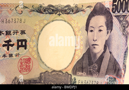 Close-up d'un yen japonais 5 000 Projet de loi. Banque D'Images