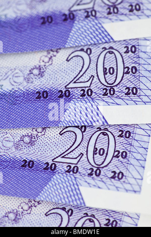 Détail de notes de 20 livres Banque D'Images
