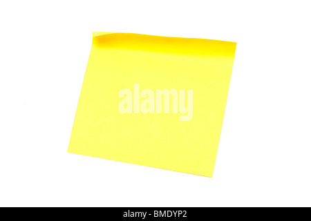 Post-it jaune sur fond blanc Banque D'Images