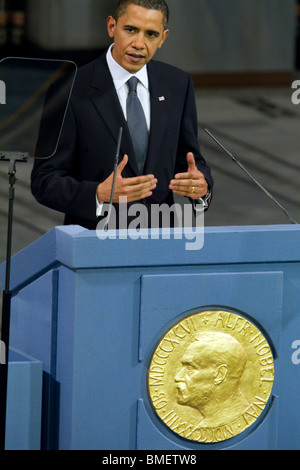 Le président Barack Obama Prix Nobel de la Paix 2009 Conférence. (Photo by Scott London) Banque D'Images