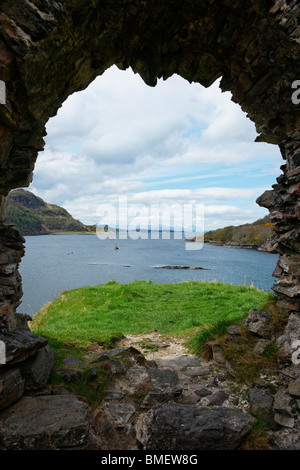 Vue sur le Loch Carron vers Plockton et Skye de Strome Château, Highland, Scotland, UK. Banque D'Images