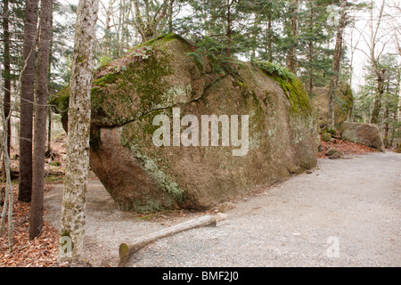 Franconia Notch State Park - Glacial rochers sur un sentier à la gorge en canal de Lincoln, New Hampshire, USA Banque D'Images