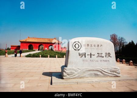 Comprimé de nom de dynastie Ming Tombs, Beijing, Chine Banque D'Images