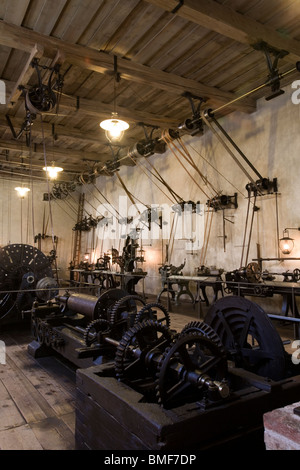 Machine d'entraînement de la courroie, du xixe siècle et au début du xxe siècle les outils dans un atelier, le Deutsches Museum, Munich, Allemagne Banque D'Images