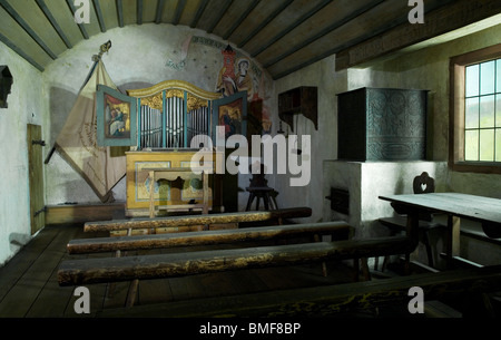 L'école du 18ème siècle avec orgue et bancs de bois, le Deutsches Museum, Munich, Allemagne Banque D'Images