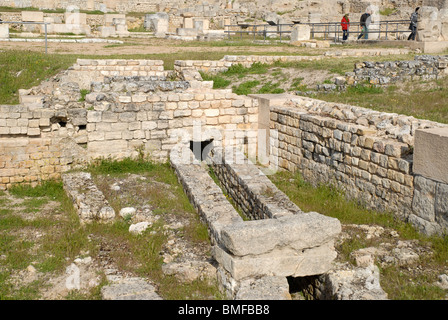 Vue sur les ruines romaines de Segobriga, près de Saelices, province de Cuenca, communauté autonome de Castille-La Manche, Espagne Banque D'Images